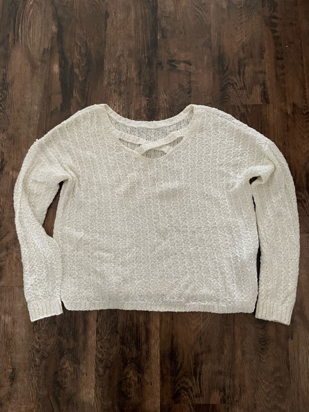 Hollister Cream Crisscross Knit Scoop-Neck Sweater